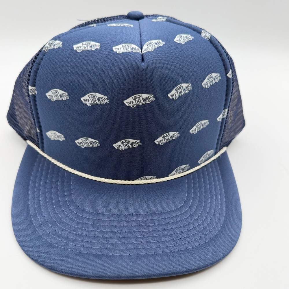 Vans Off The Wall All Over Print Trucker Hat Navy Blue White Mesh Snapback‎ Men